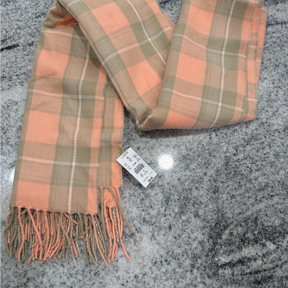J. Crew Coral and Beige Checkered Scarf